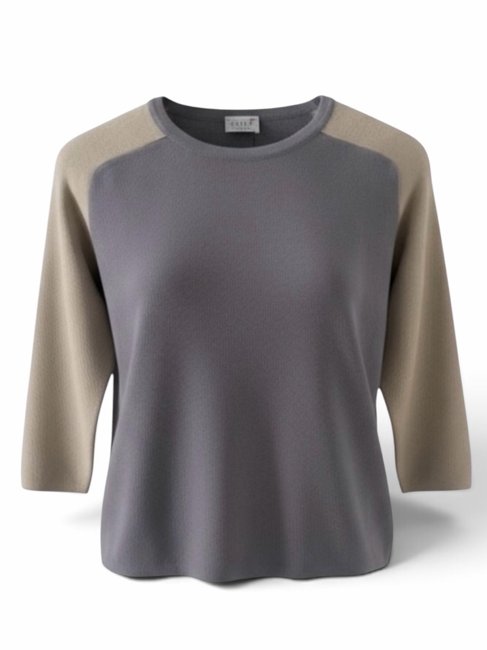 Como Sport Grey and Light Tan Raglan 3/4 Sleeve Wool Blend Sweater Size Medium